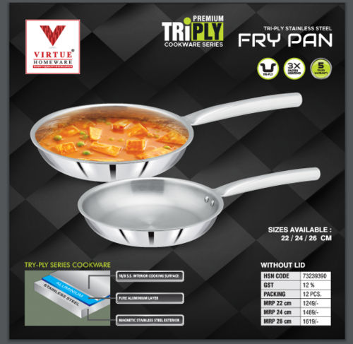 TRI PLY FRY PAN VIRTUE HOMEWARE STAINLESS STEEL