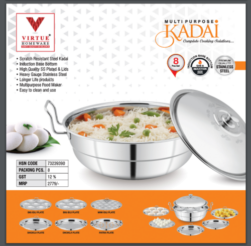 MULTIPURPOSE KADAI VIRTUE HOMEWARE STAINLESS STEEL - Scratch Resistant, Induction Base, Easy to Clean | Versatile Cooking Tool for Every Kitchen