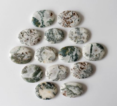 Tree Agate Flat Stone, Polished Oval Flat Stone For Calming Crystal, Anxiety Relief