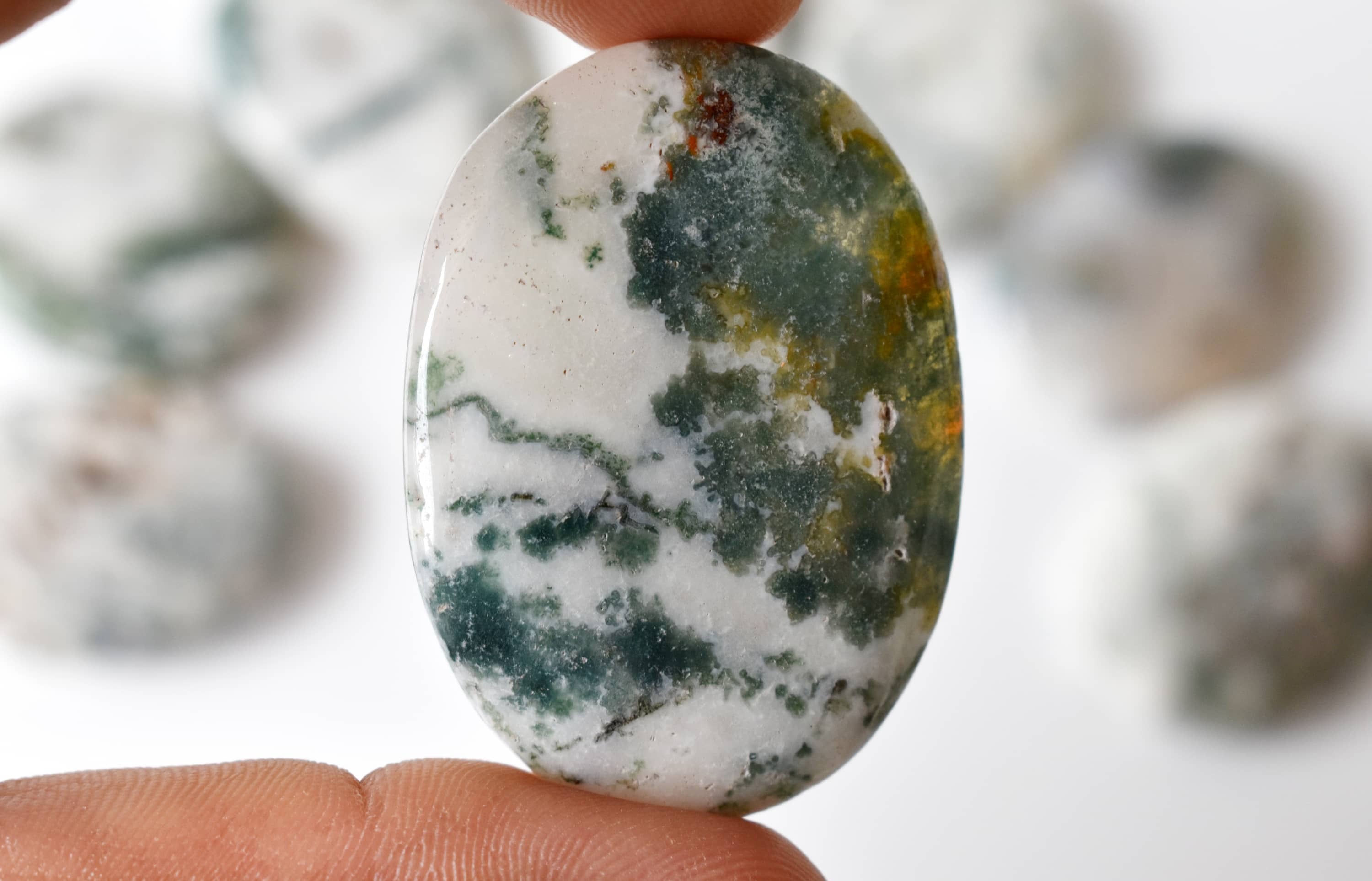 Tree Agate Flat Stone, Polished Oval Flat Stone for Calming Crystal, Anxiety Relief