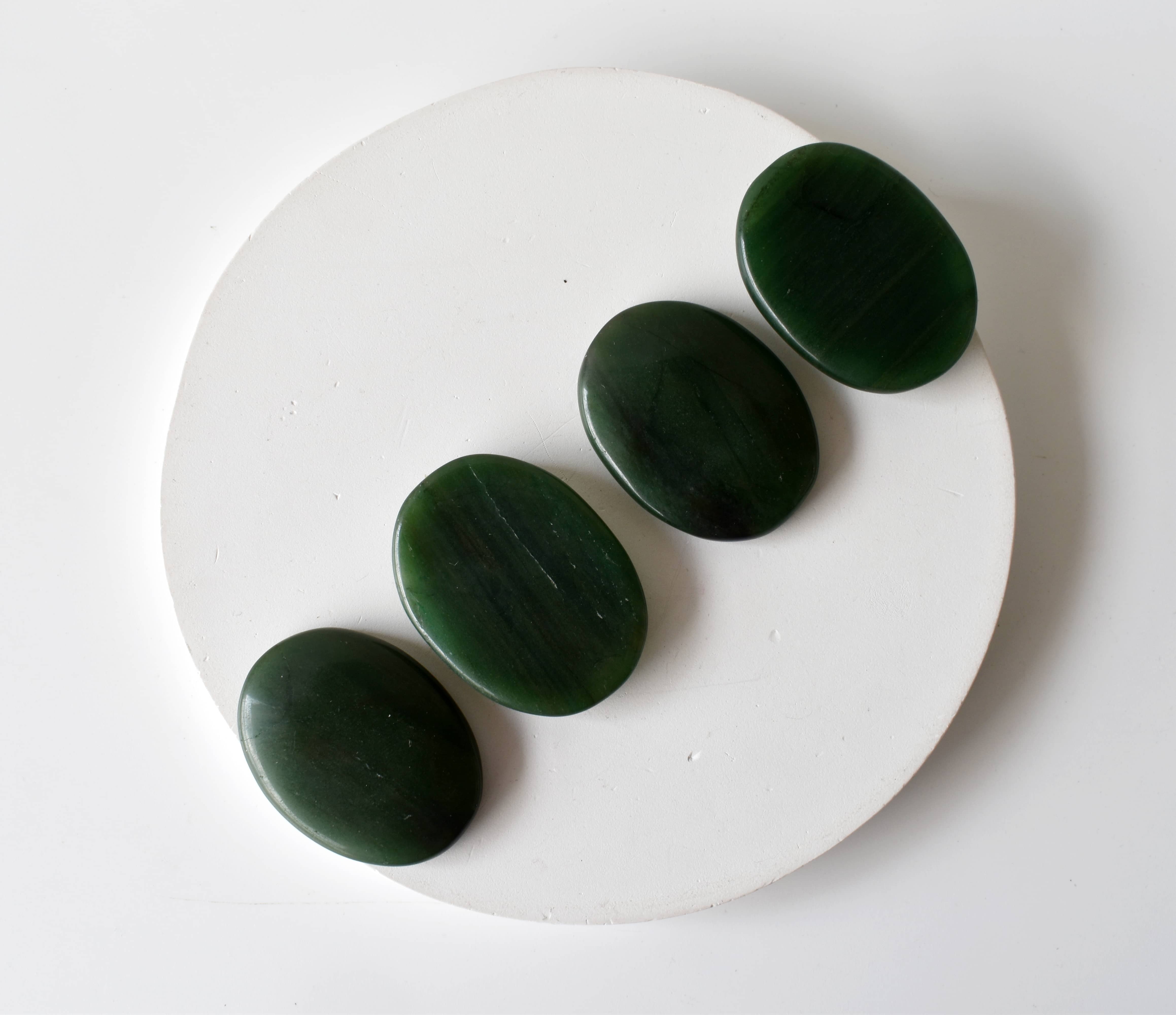 Green Jade Flat Stone, Polished Oval Flat Stone for Calming Crystal, Anxiety Relief