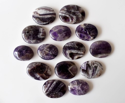 Amethyst Flat Stone, Polished Oval Flat Stone for Calming Crystal, Anxiety Relief