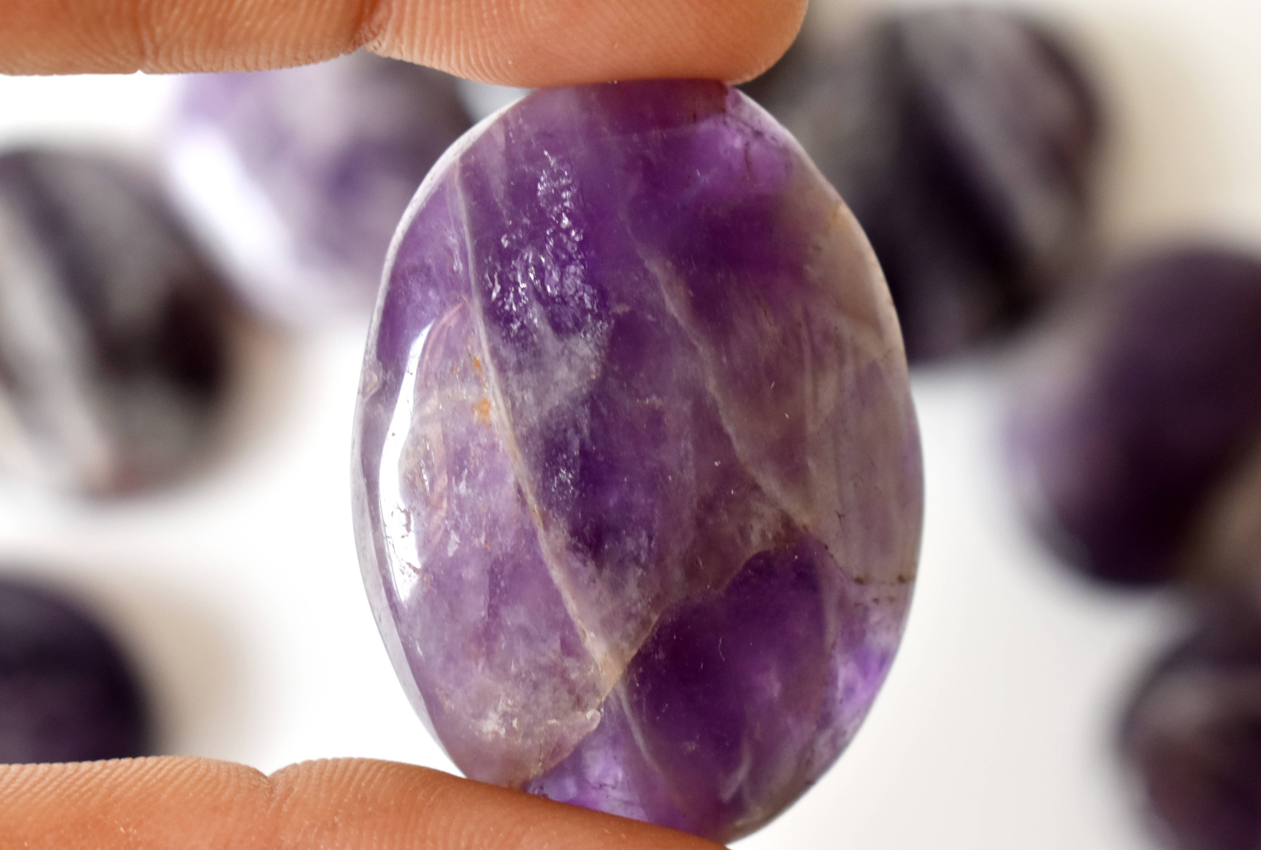 Amethyst Flat Stone, Polished Oval Flat Stone for Calming Crystal, Anxiety Relief