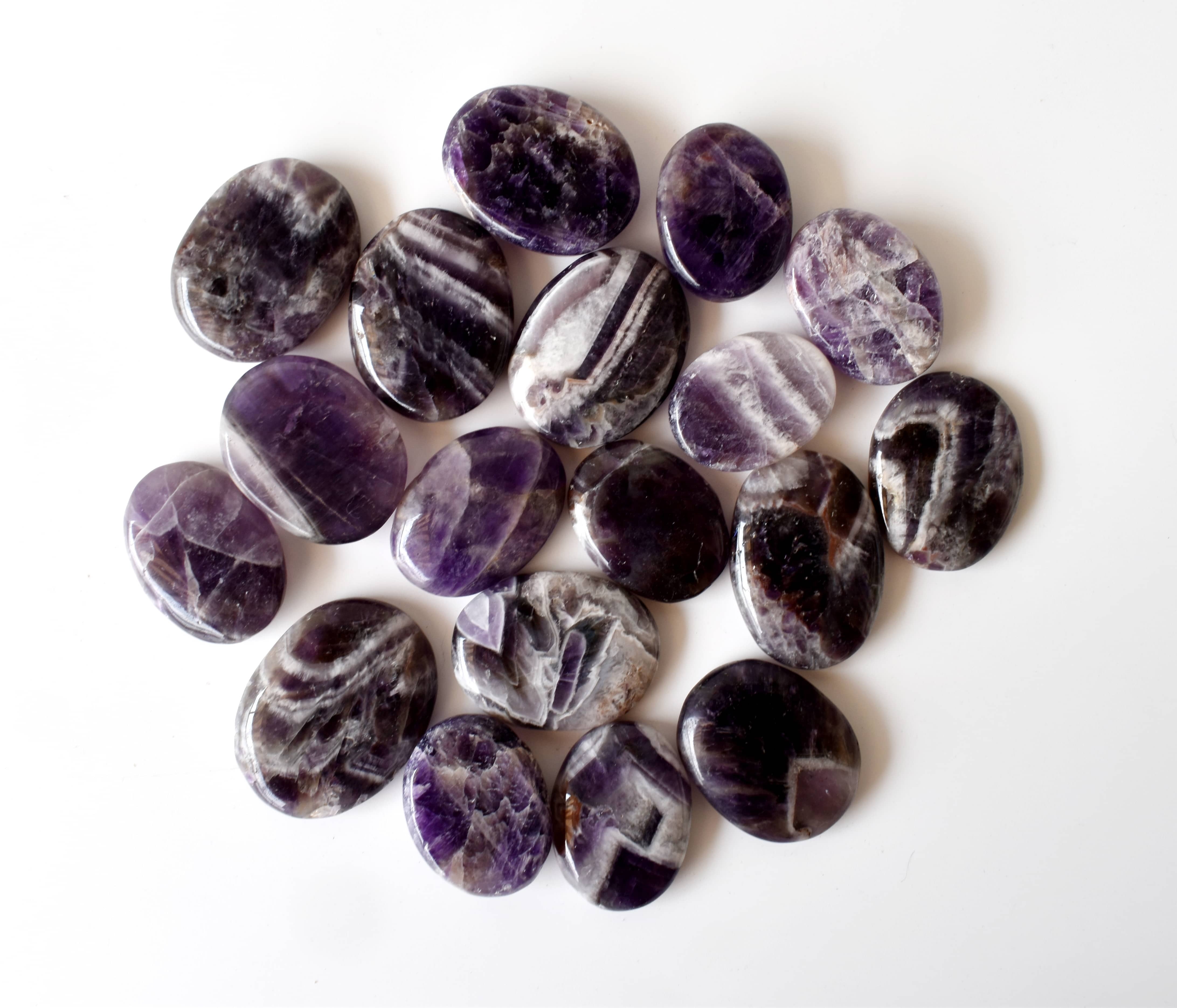 Amethyst Flat Stone, Polished Oval Flat Stone for Calming Crystal, Anxiety Relief