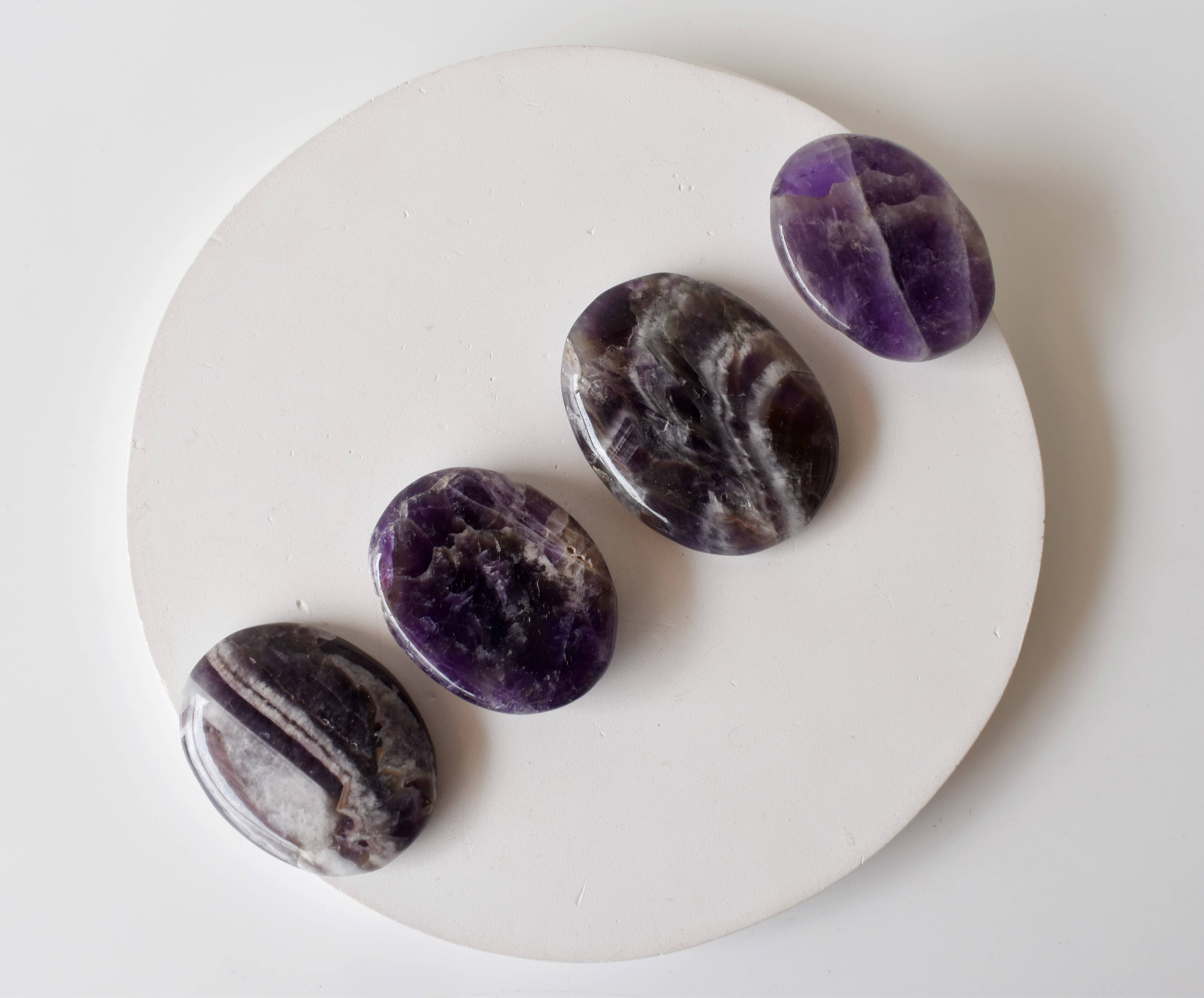 Amethyst Flat Stone, Polished Oval Flat Stone for Calming Crystal, Anxiety Relief