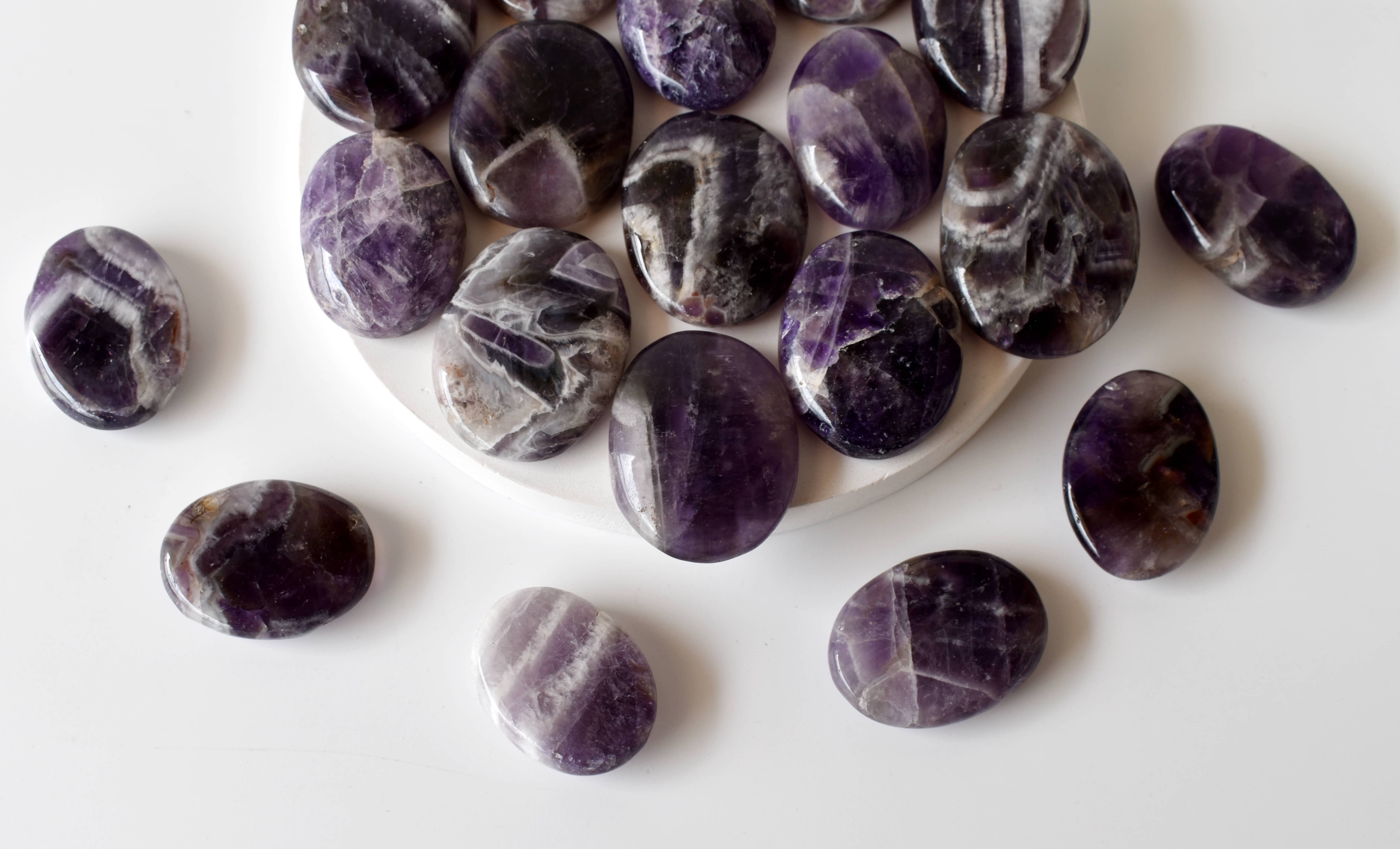 Amethyst Flat Stone, Polished Oval Flat Stone for Calming Crystal, Anxiety Relief