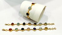 Handmade Gemstone Bracelet Multi Color Round 8mm Stones Gold Plated 7'' long