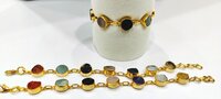 Handmade Gemstone Bracelet Multi Color Round 8mm Stones Gold Plated 7'' long