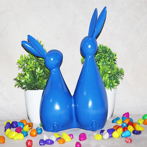 Handicraft Resin Blue Pair of Rabbit Statue