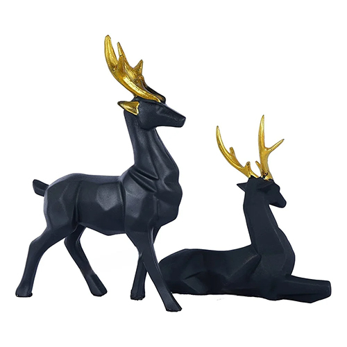 Handicraft Resin So of 2 Black Deer Statue