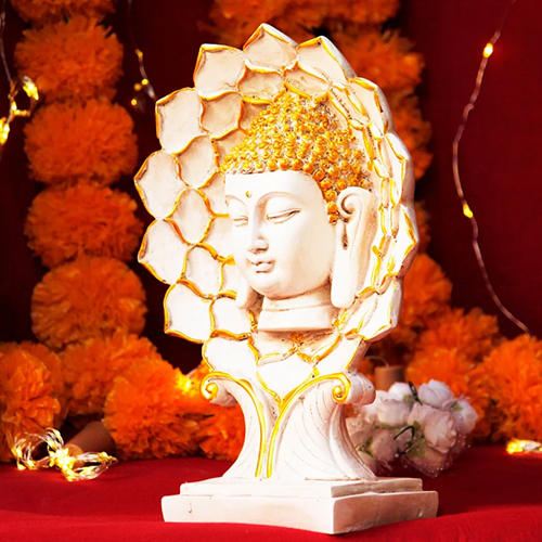 White And Golden Buddha Face Showpiece