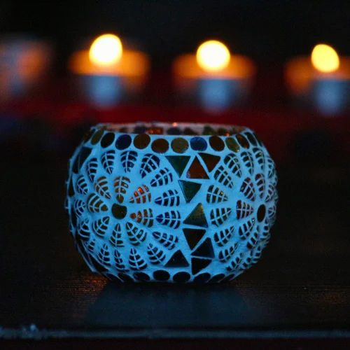 Polishing Mosaic Glass Tealight Candle Holders