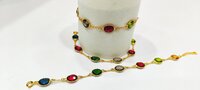 Handmade Gemstone Bracelet Multi Color Oval 8x10mm Stones Gold Plated 8'' long