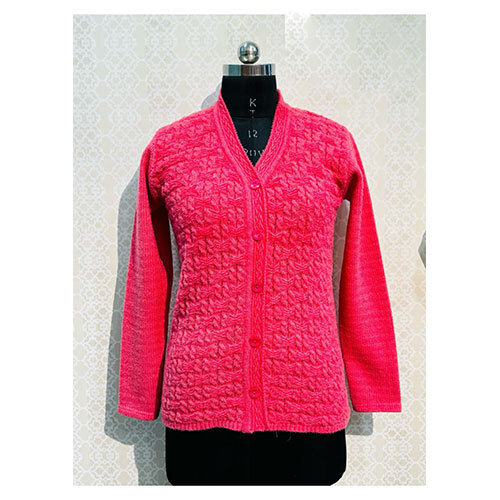 Wool 705 Bs Pink Self Long Woolen Cardigan