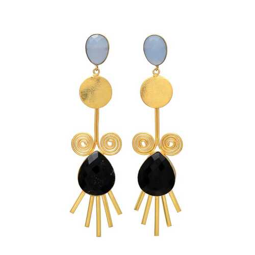 gold plated dangle black onyx earring