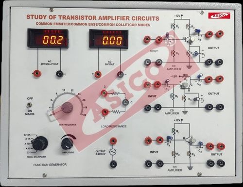 TRANSISTOR AMPLIFIER TRAINER WITH INBUILT SINE WAVE GENERATOR AND AC MILLI VOLTMETER (CE,CB,CC)