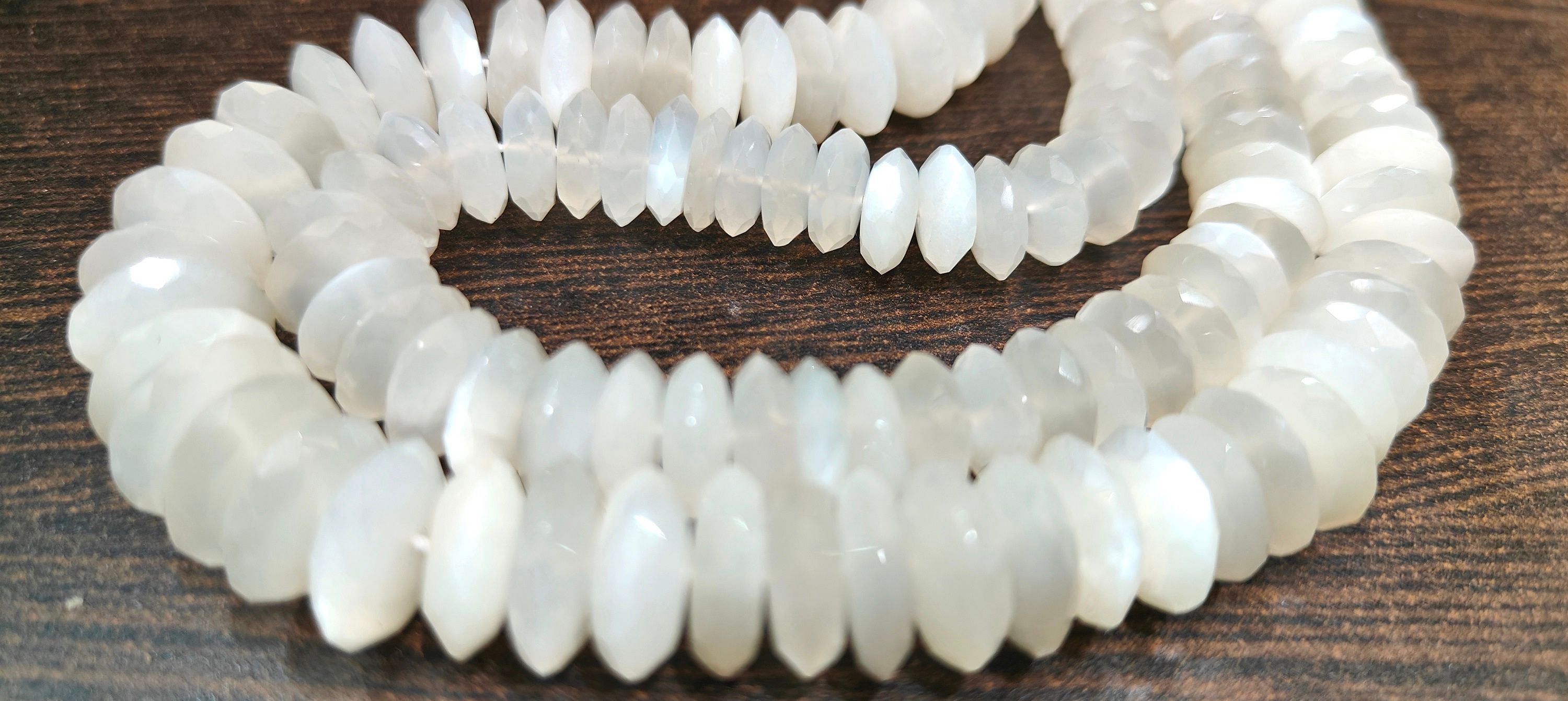 Natural White Moonstone Faceted German Cut 9-12mm Strand 8''long