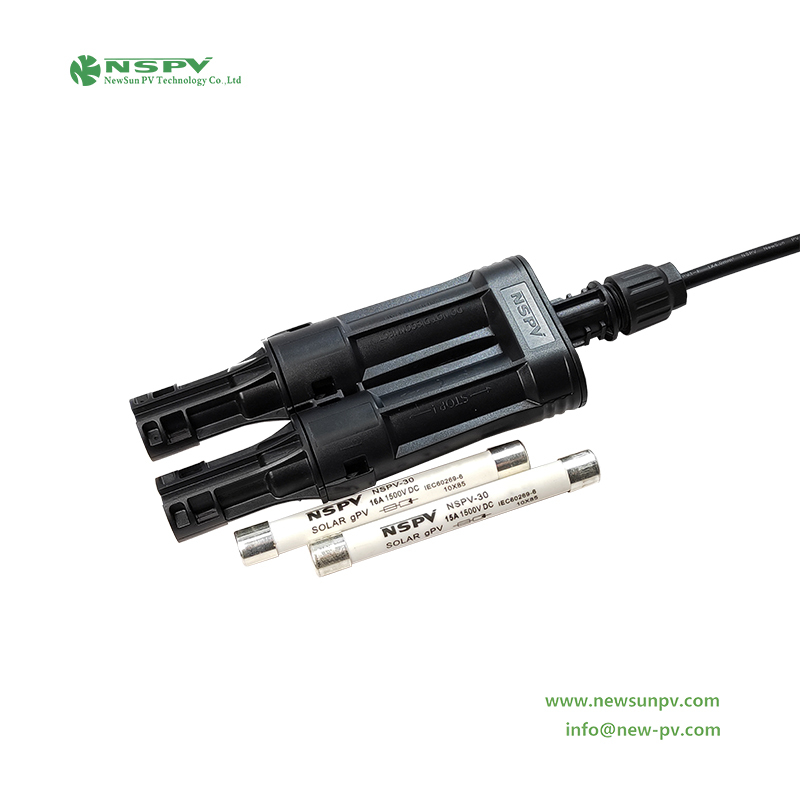 TUV Certified Solar Branch Fuse Connectors 1500VDC Waterproof PV Inline Fuse Connectors 2 Male 1