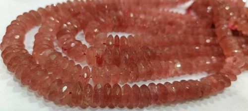 Natural Strawberry Quartz Faceted German cut 9-12mm Strand 8 inches long