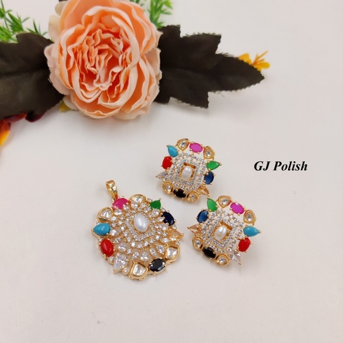 Fancy Navratna Locket Set