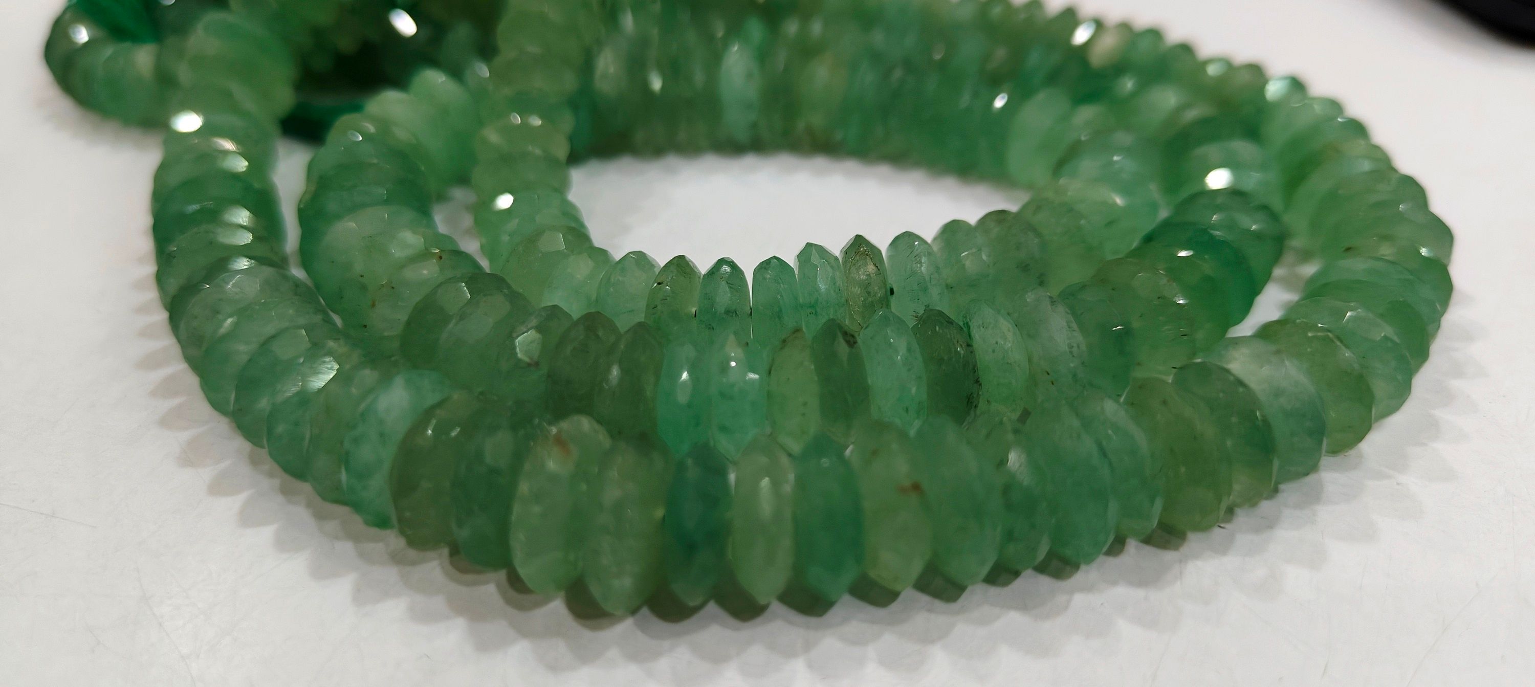 Natural Green Strawberry Quartz Faceted German Cut 9-12mm Strand 8 inches long