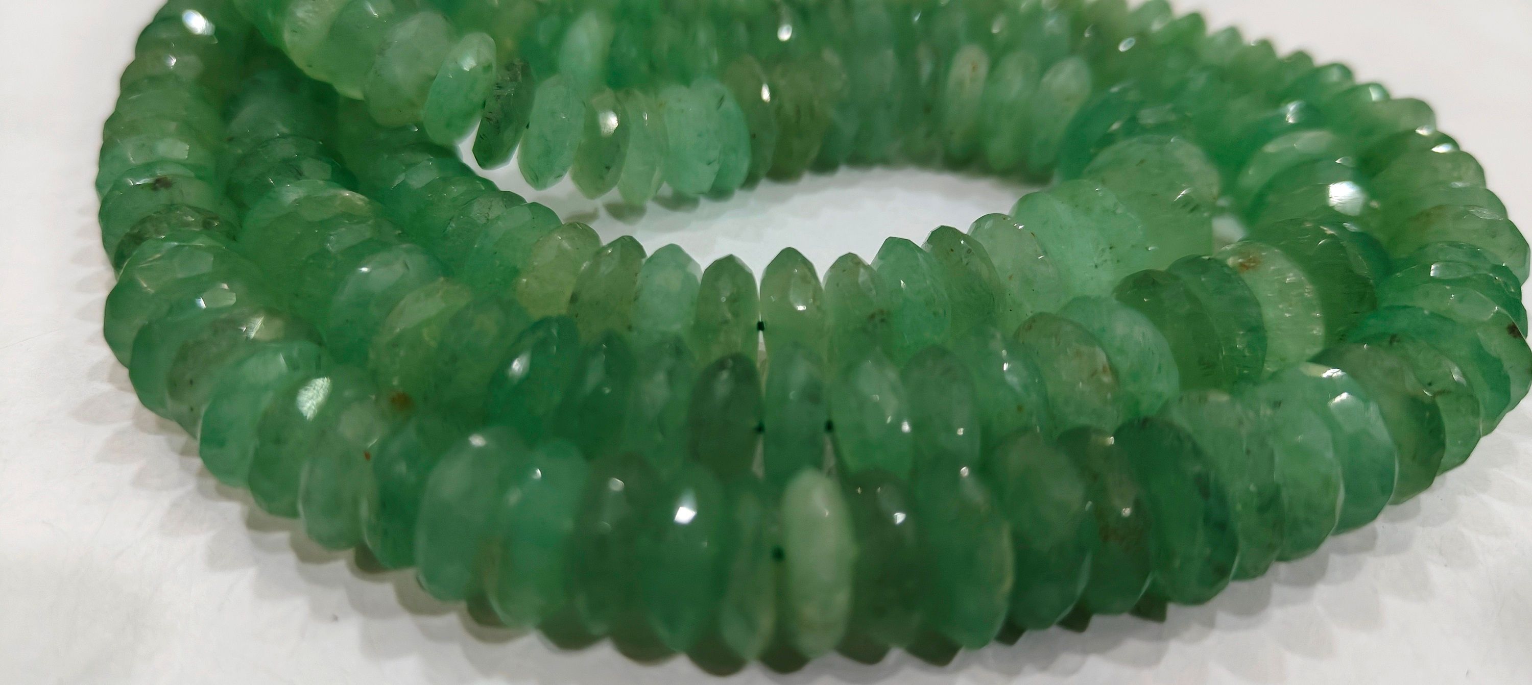 Natural Green Strawberry Quartz Faceted German Cut 9-12mm Strand 8 inches long