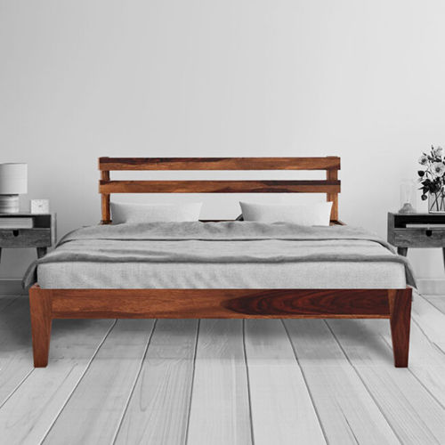 Aqua Solid Wood King Size Walnut Finish Bed
