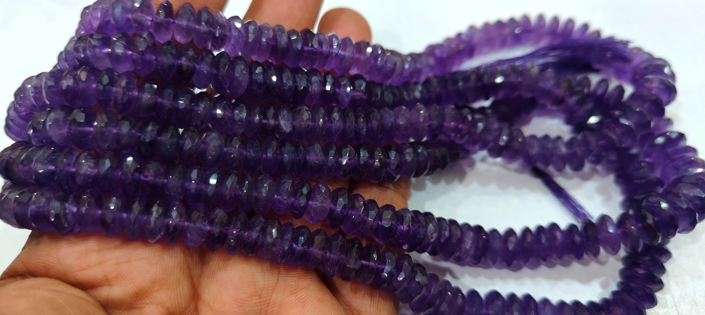 Natural Amethyst Faceted German Cut 9-12 mm Strand 8 inches long