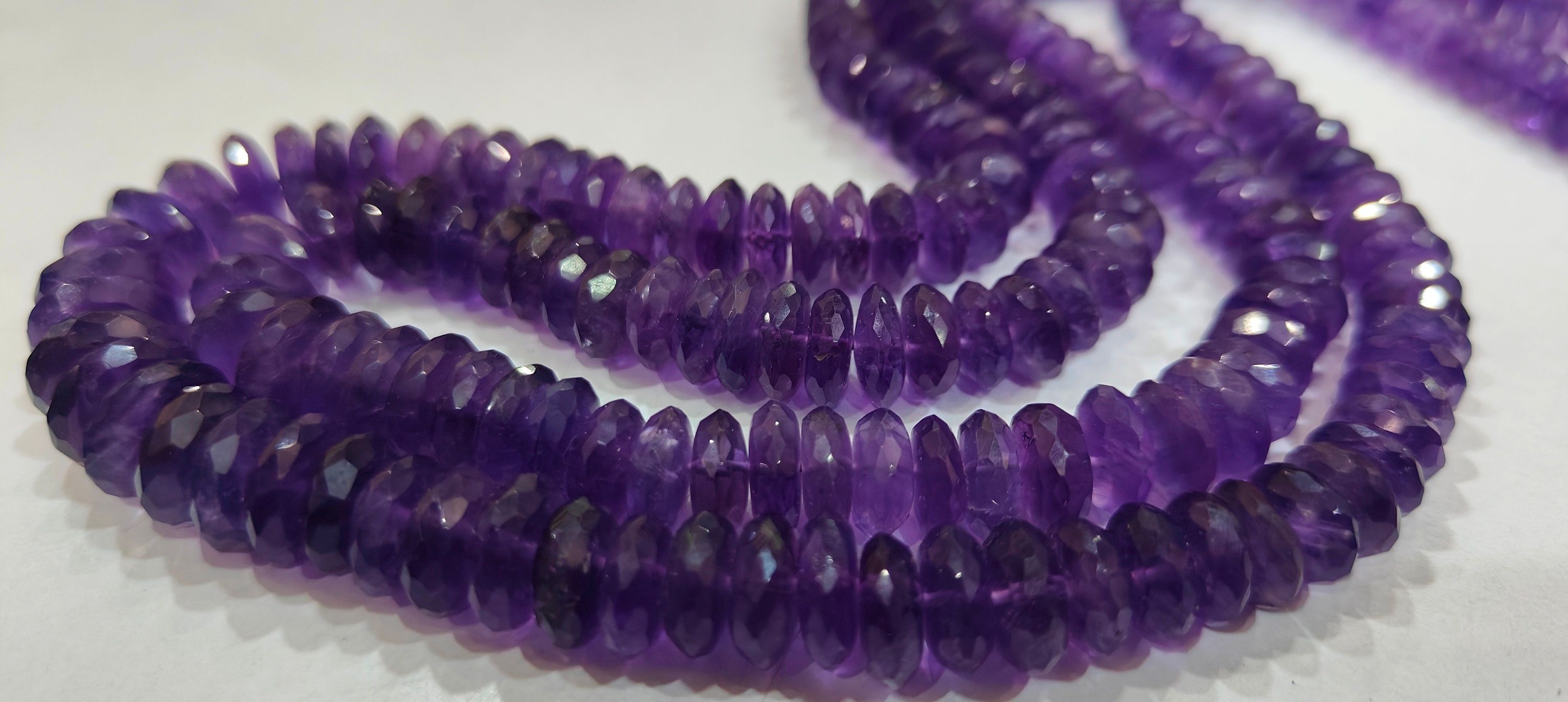 Natural Amethyst Faceted German Cut 9-12 mm Strand 8 inches long