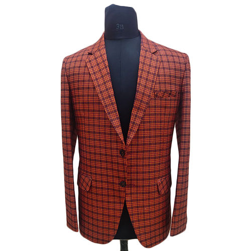 Cotton Reddish Brown Check Blazer