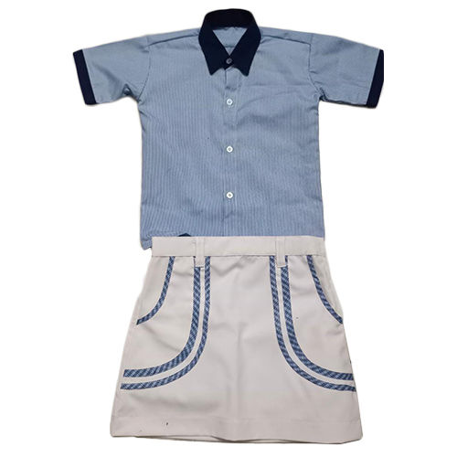 Cotton Blue And White Girl School Uniform