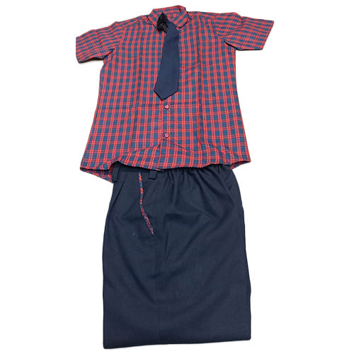 Cotton Check School Uniform With Tie