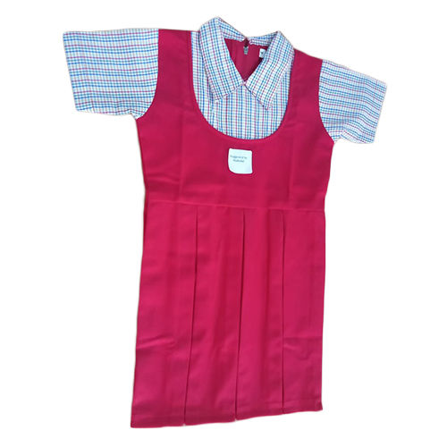 Cotton Red And White Girl School Uniform