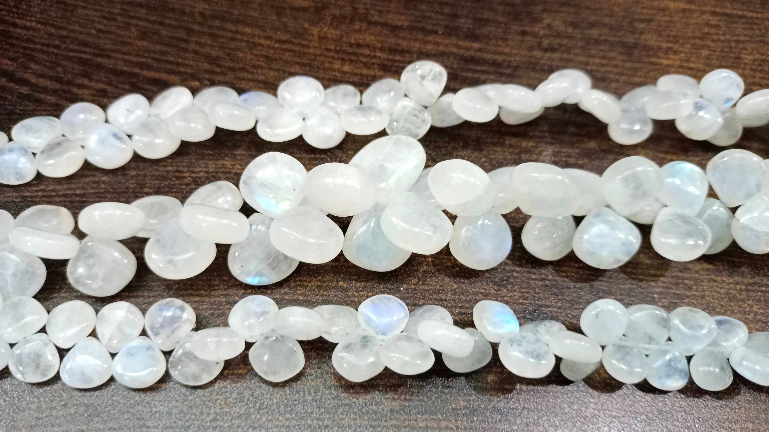 Natural White Rainbow Moonstone Heart Shape Plain 6 to12mm Per Strand 8''Long