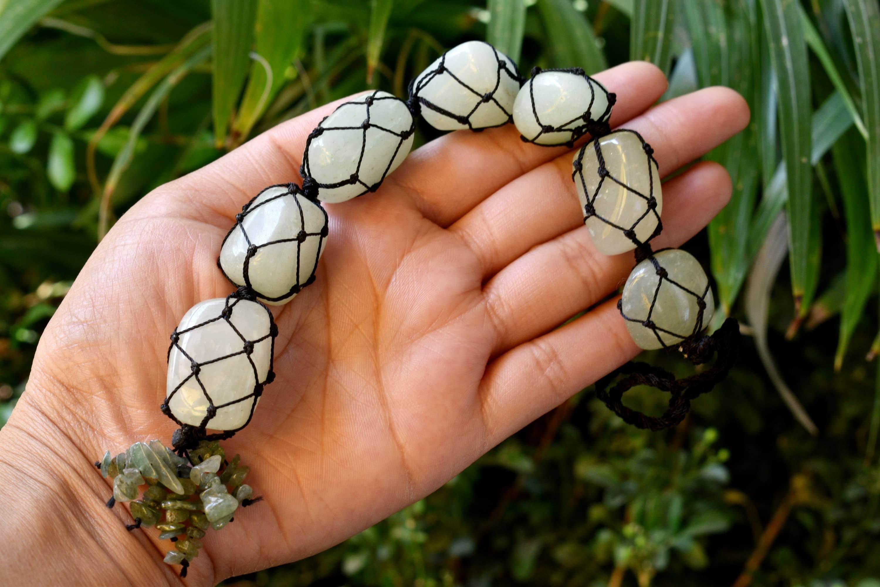 Green Aventurine Tumbled Stone Car Hanger With Chips Tassel, Healing Crystals