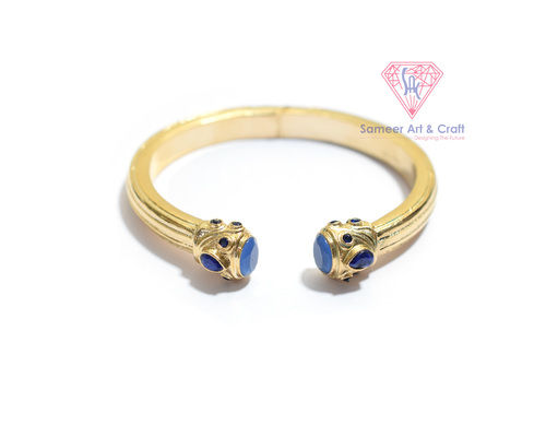 Blue Chalcedony And Blue Sapphire Gemstone Gold Plated Adjustable Bangle