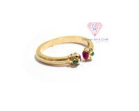 Hot PInk Chalcedony And Green Onyx Gemstone Gold Plated Adjustable Bangle