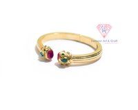 Hot PInk Chalcedony And Green Onyx Gemstone Gold Plated Adjustable Bangle