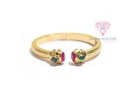 Hot PInk Chalcedony And Green Onyx Gemstone Gold Plated Adjustable Bangle