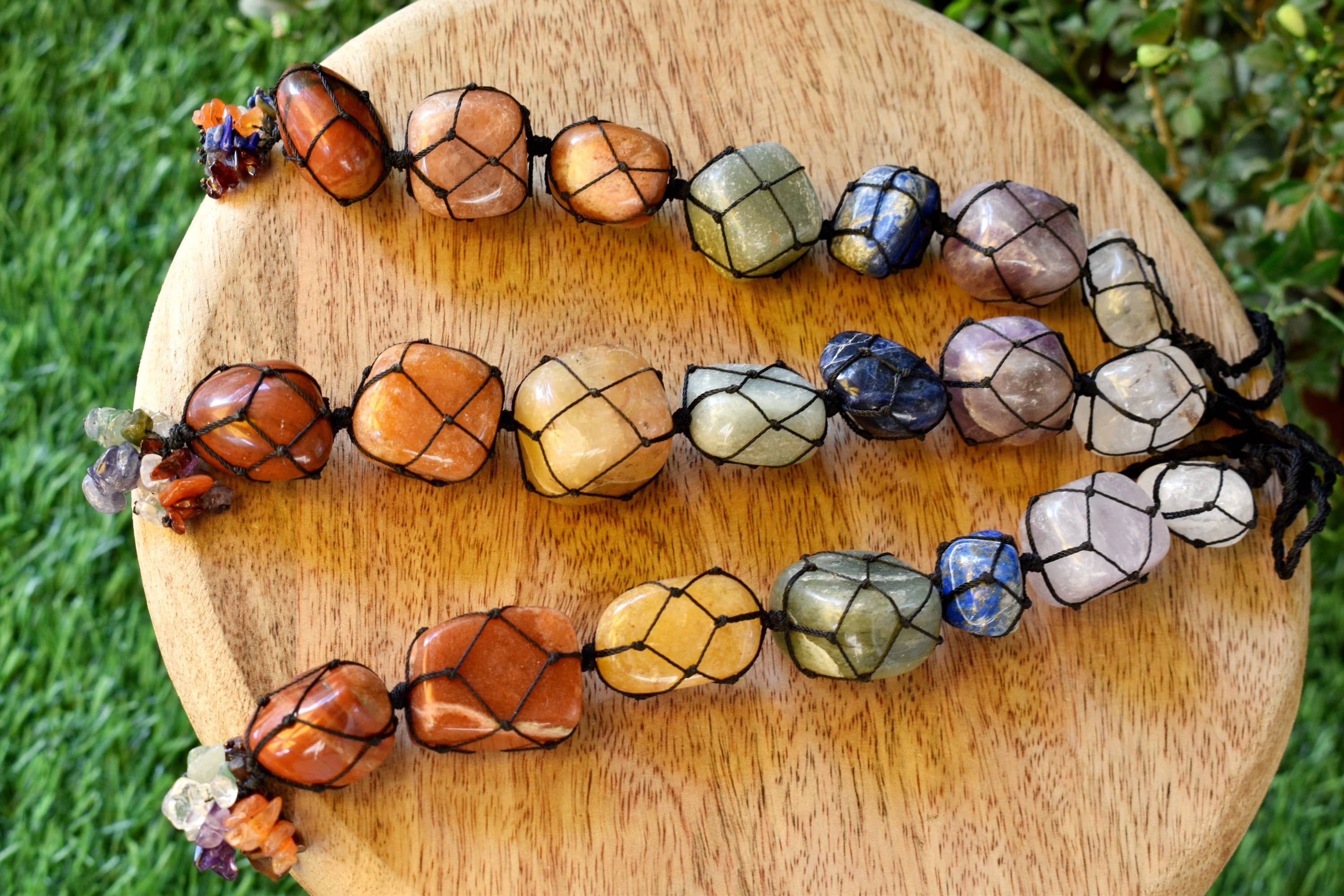 7 Chakra Tumbled Stone Car Hanger With Chips Tassel, Healing Crystals