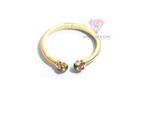 Green Onyx And Hot Pink Chalcedony Gemstone Gold Plated Adjustable Bangle