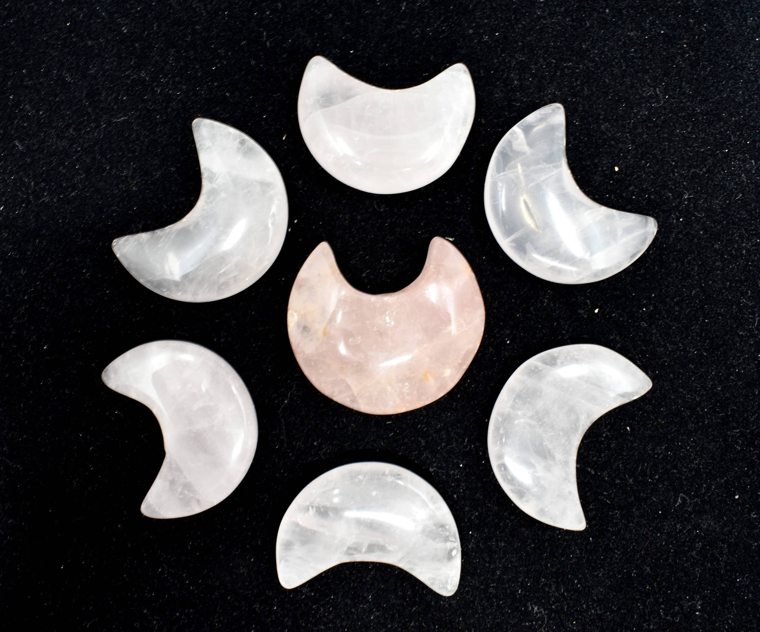 Rose Quartz  Gemstone Moon , Crystal Moon , Carved Moon ,Healing Crystal -