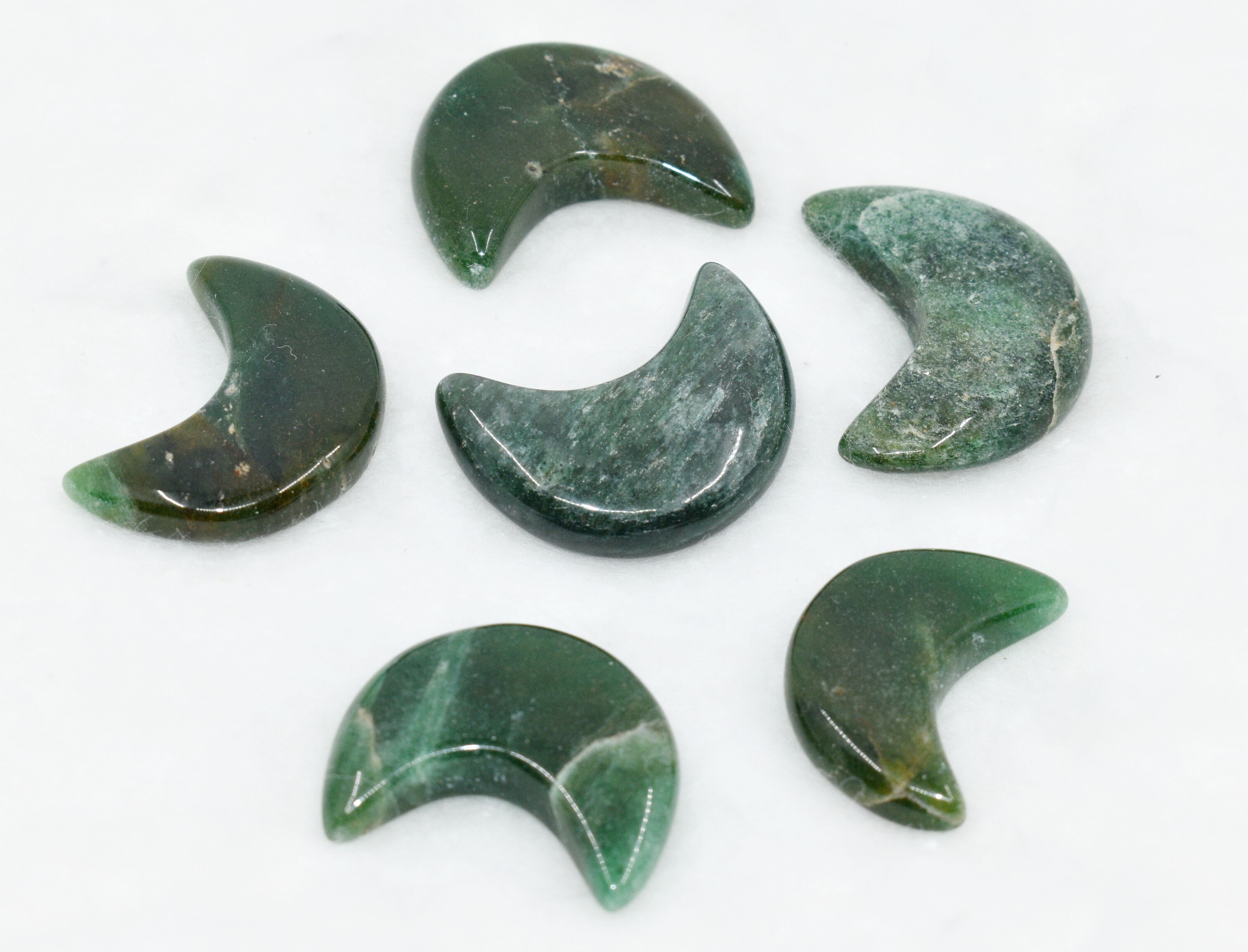 Green Jade Gemstone Moon , Crystal Moon , Carved Moon ,Healing Crystal -