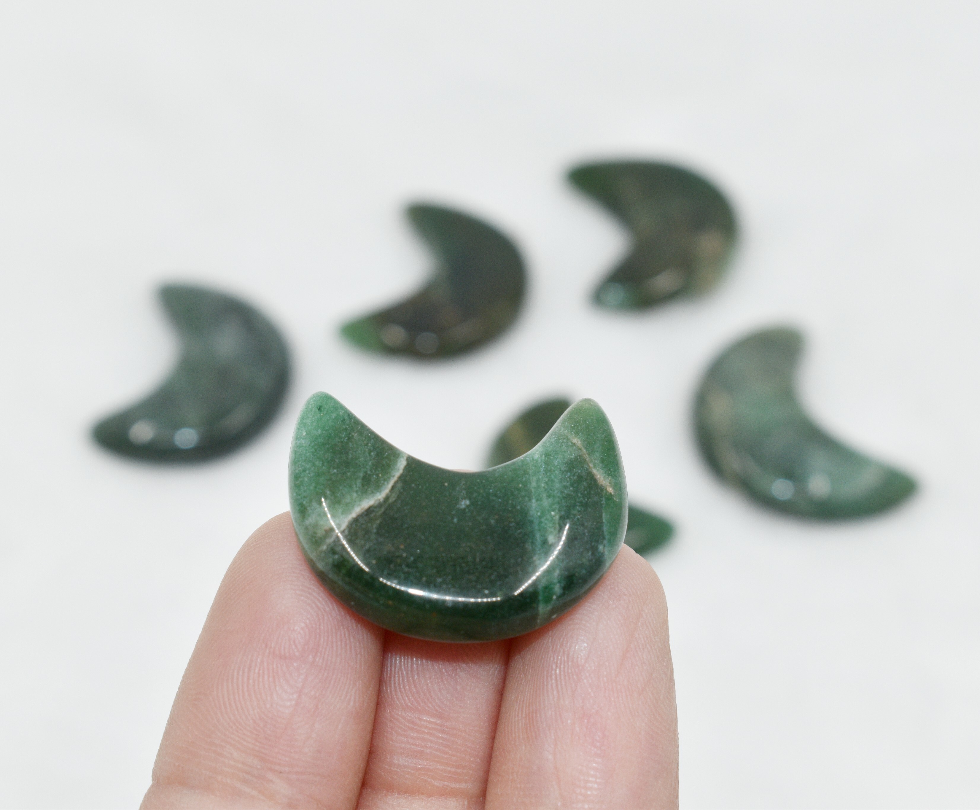 Green Jade Gemstone Moon , Crystal Moon , Carved Moon ,Healing Crystal -