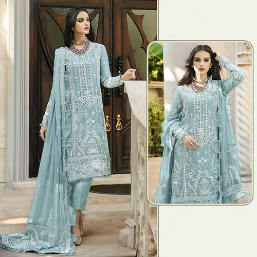 Aqua Blue Color Pakistani Suit