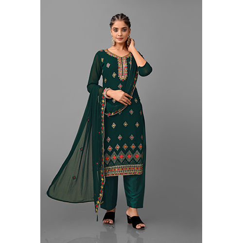 Green Color Indian Punjabi Suit - Color: Multicolor