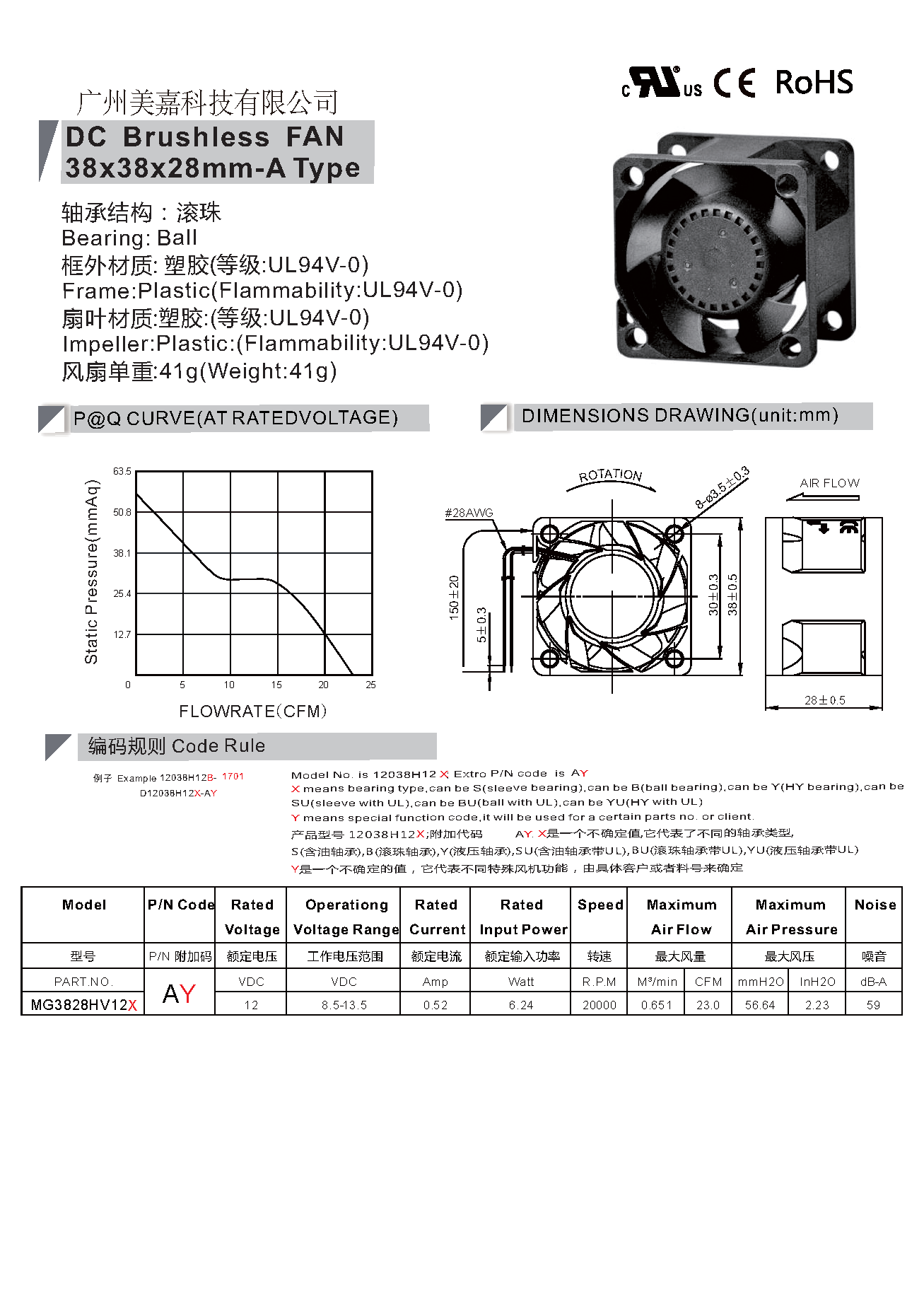 Mega Customization 38x38x28mm Small Plastic 12V Cooling Fan for Industrial Automation