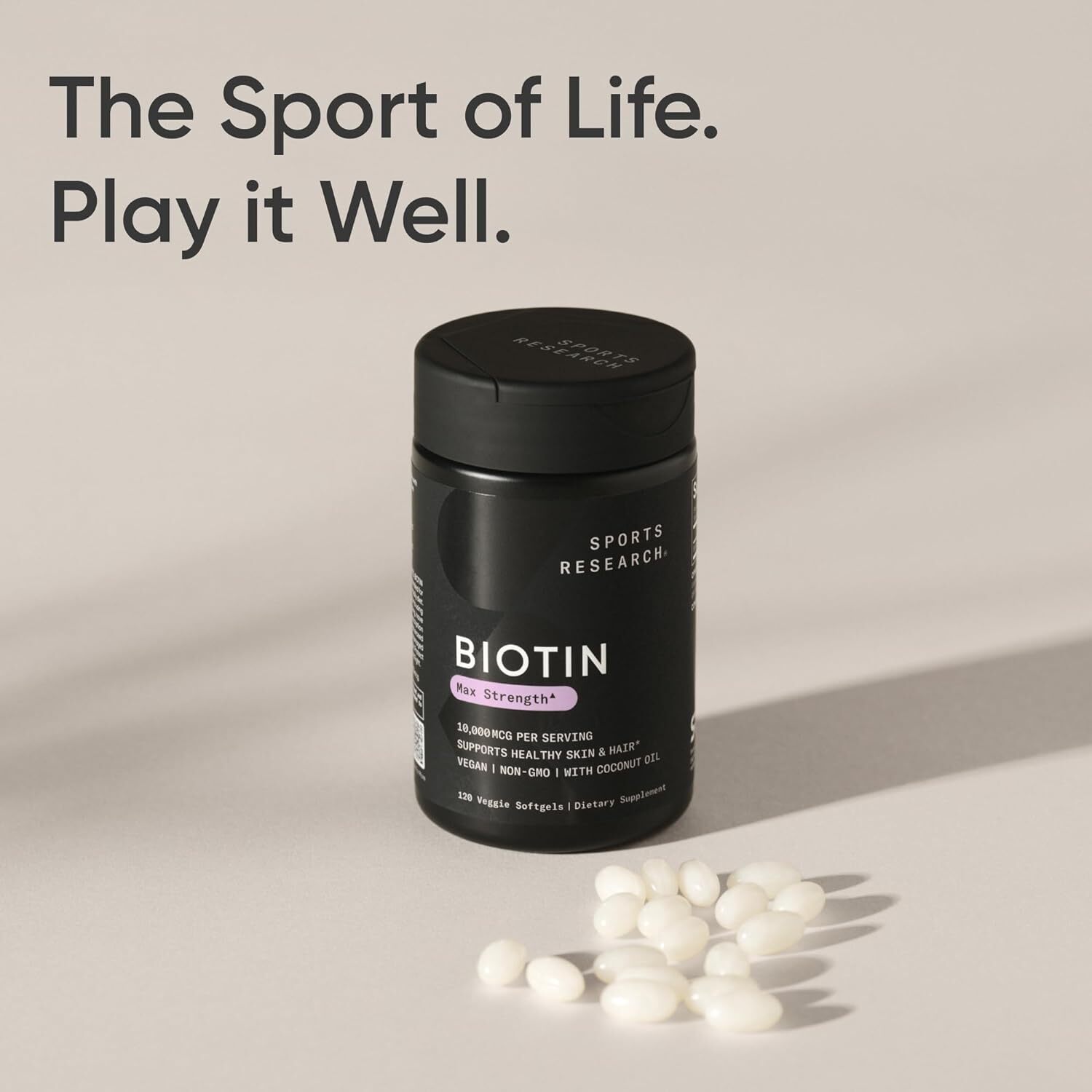 Sports Research Vegan Biotin 10,000mcg with Coconut Oil  120 Softgels