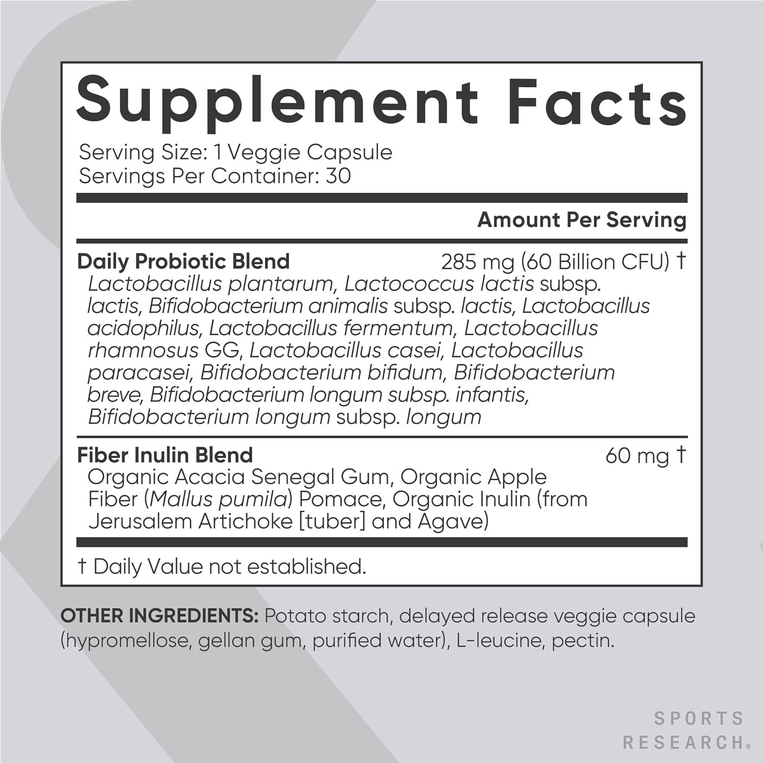 Sports Research Daily Probiotics with Prebiotics, 60 Billion CFU - 30 Count