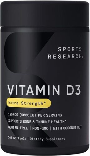 Sports Research Vitamin D3 5000 IU with Coconut MCT Oil  125mcg, 360 Liquid Softgels